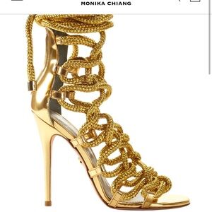 Monika Chiang Metallic Gold Braided Lace-Up Stiletto Sandal